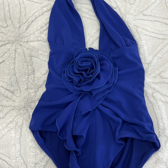 Zara bodysuit top blue halter floral detail back zipper size medium - Picture 3 of 5